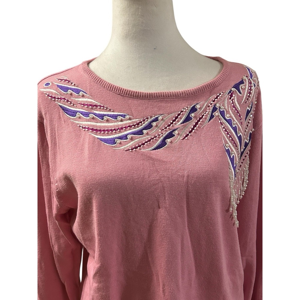 Bob Mackie Wearable Art NWT Embellished Pink Top Sz L - Picture 2 of 9